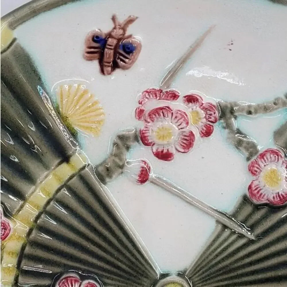 Antique‎ Wedgwood Majolica Prunus Fan Cherry Blossom 2 Dessert Plate 3-5